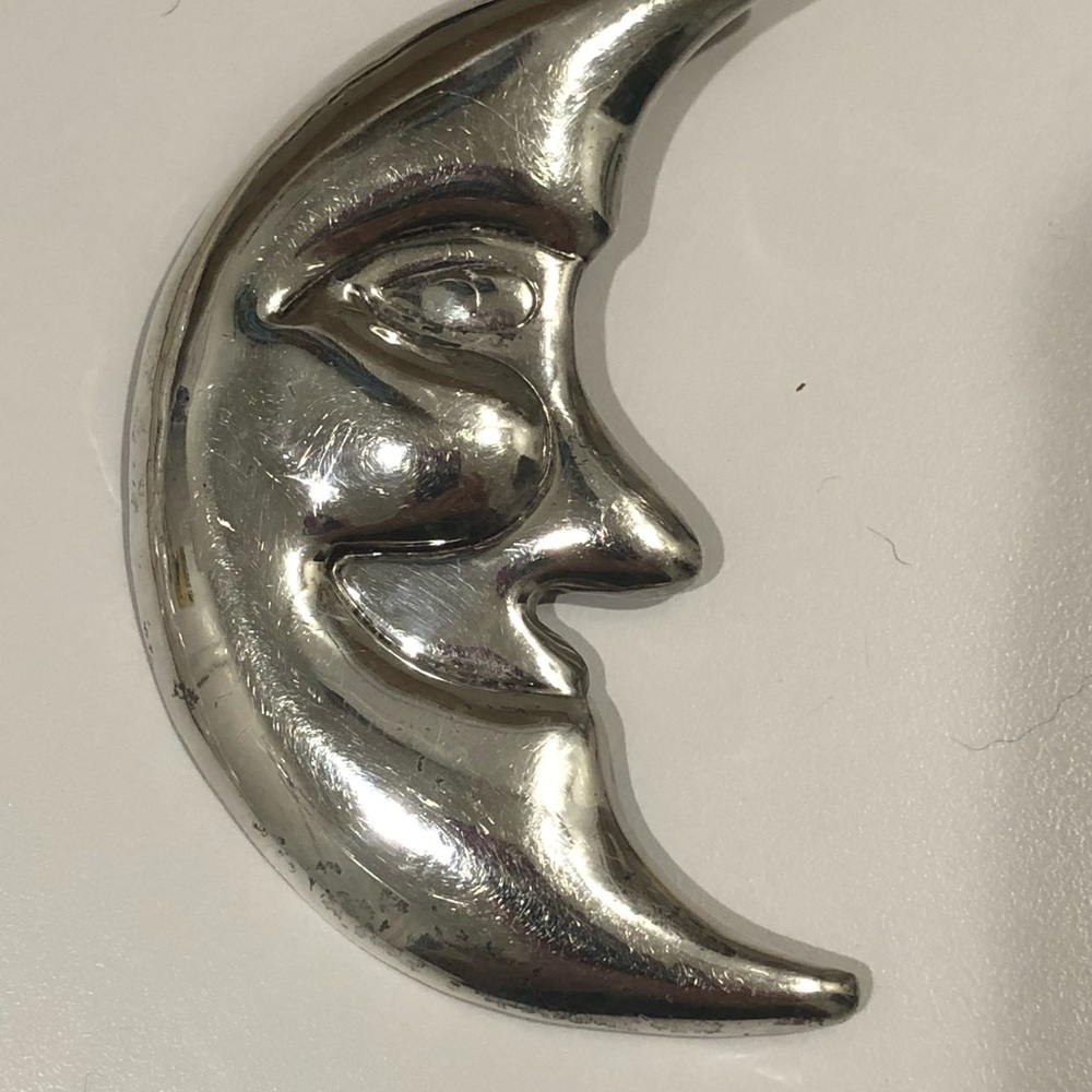 Silver Crescent Moon Brooch